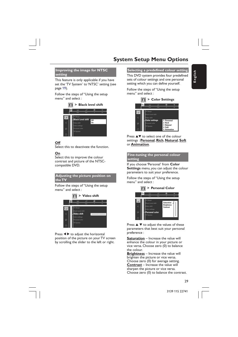 System setup menu options | Philips LX7100SA/22 User Manual | Page 29 / 45