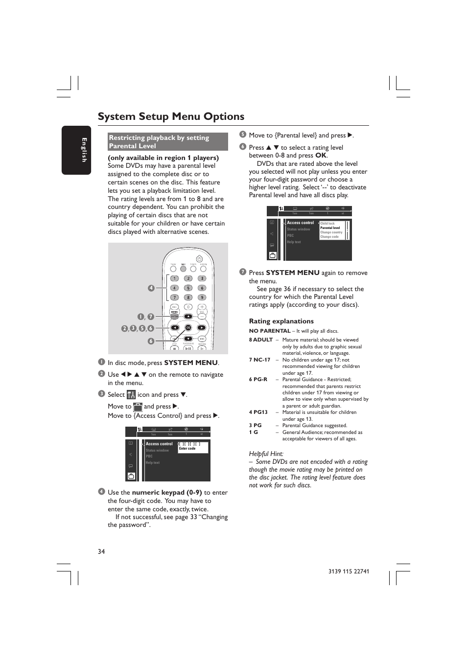 System setup menu options | Philips LX7100SA/22 User Manual | Page 34 / 45