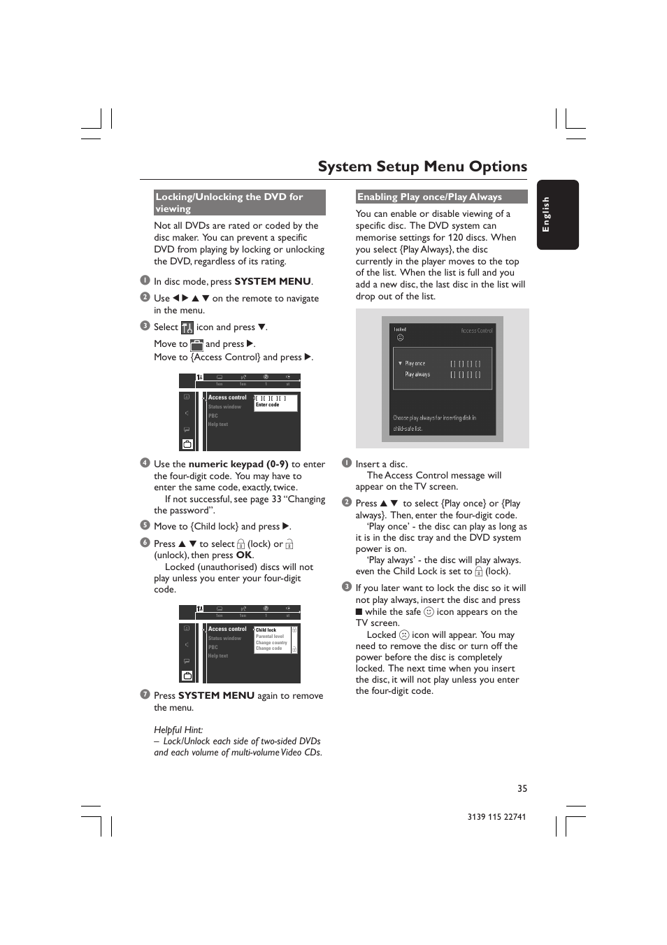 System setup menu options | Philips LX7100SA/22 User Manual | Page 35 / 45