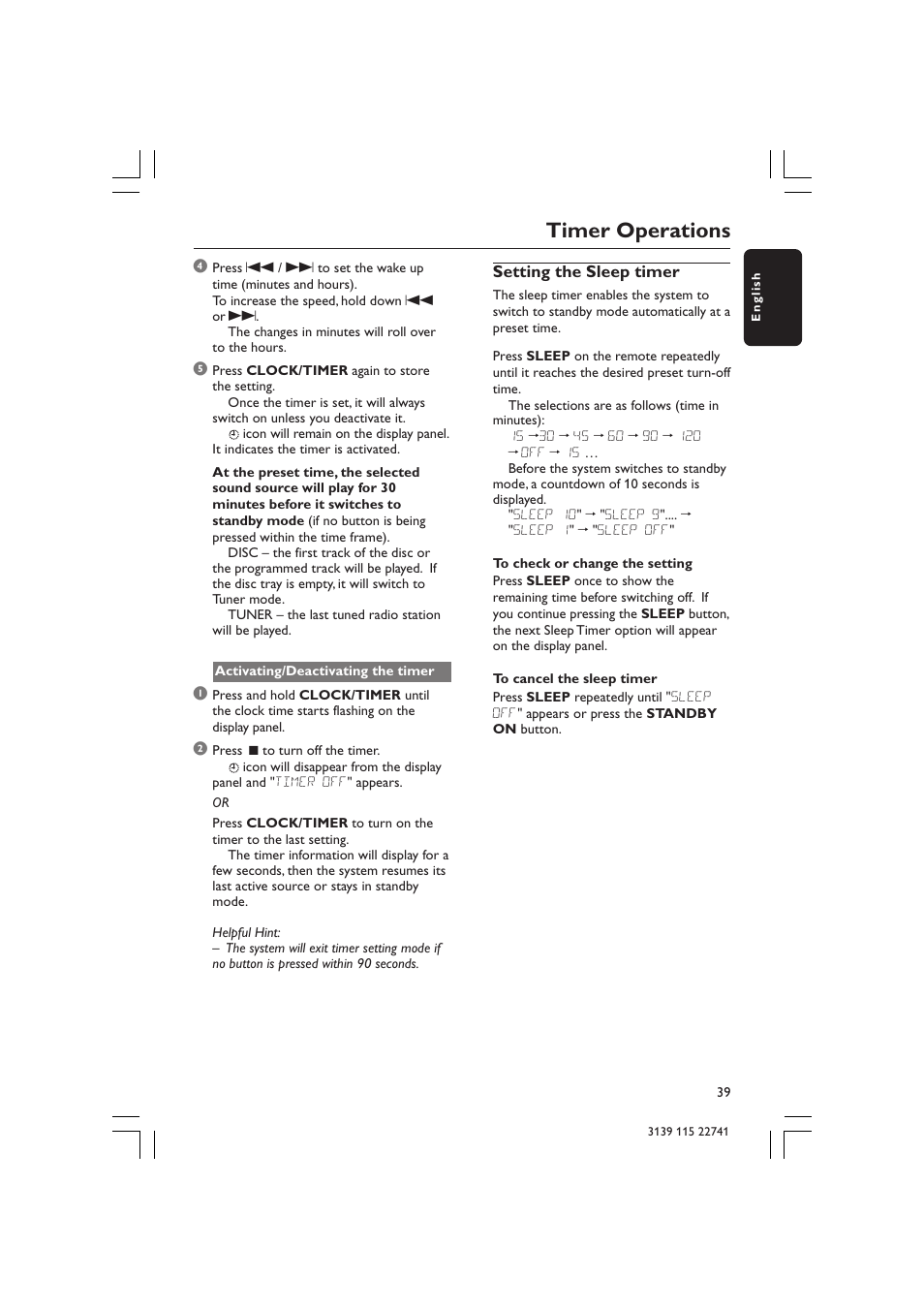 Timer operations | Philips LX7100SA/22 User Manual | Page 39 / 45