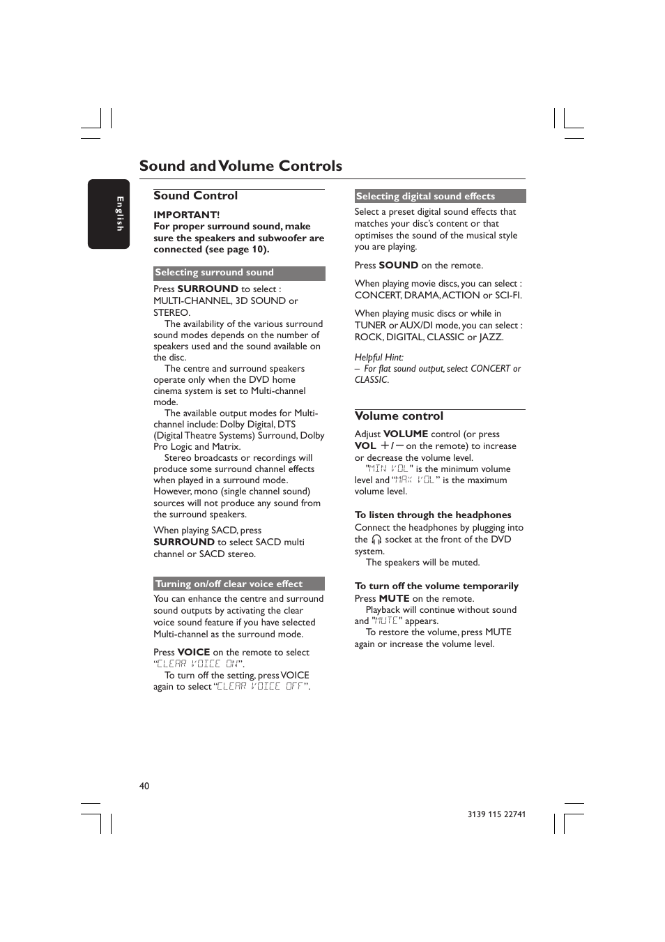Sound and volume controls | Philips LX7100SA/22 User Manual | Page 40 / 45