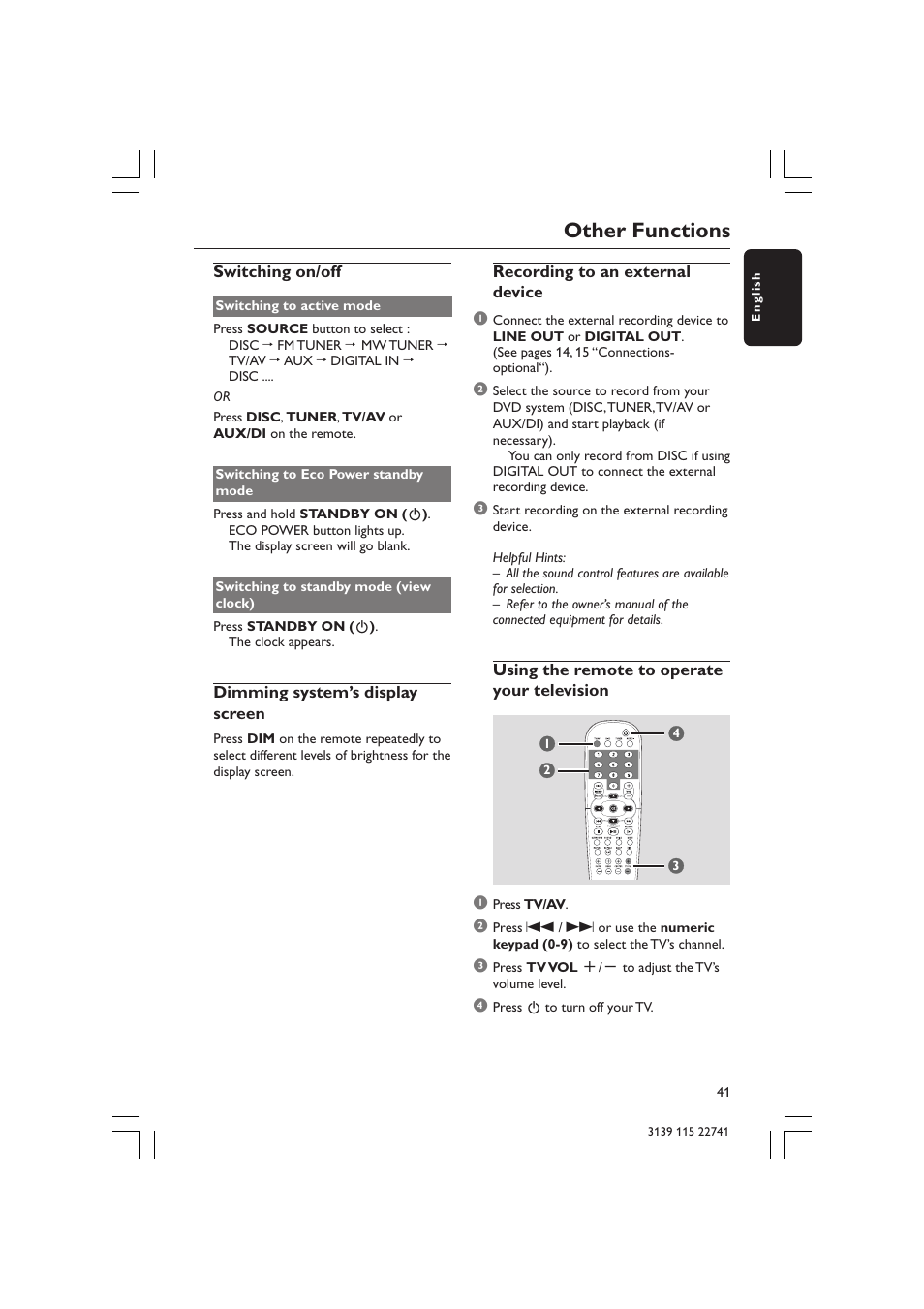 Other functions | Philips LX7100SA/22 User Manual | Page 41 / 45