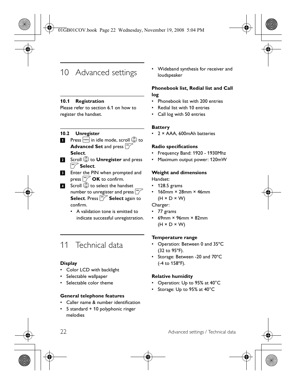 10 advanced settings, 11 technical data | Philips SE6580 User Manual | Page 24 / 28