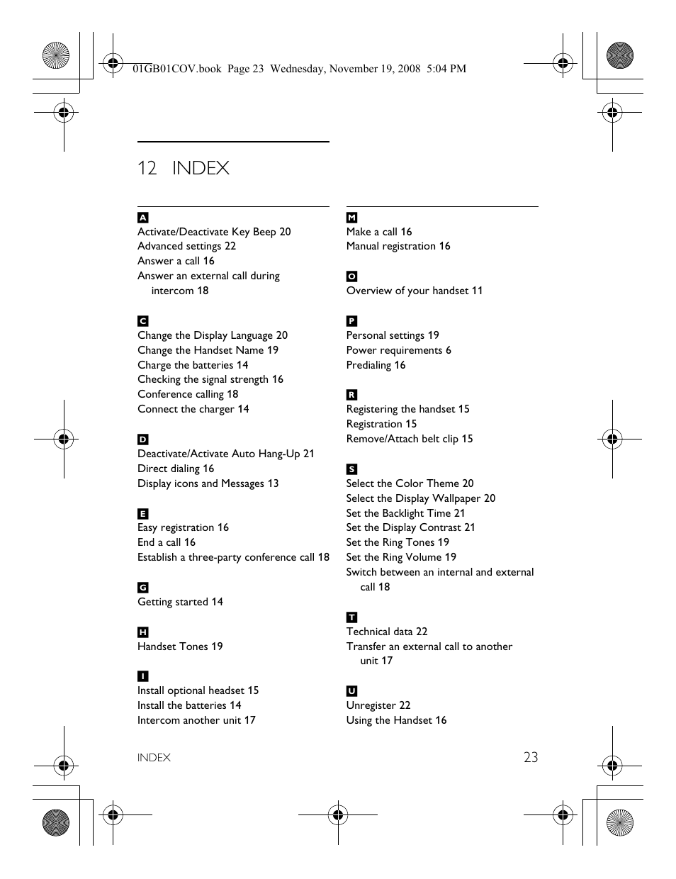 12 index | Philips SE6580 User Manual | Page 25 / 28