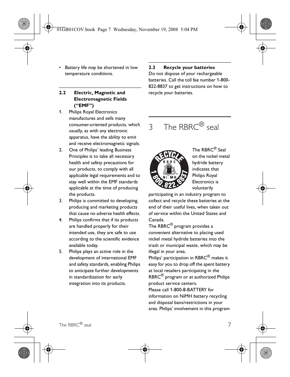 3the rbrc, Seal | Philips SE6580 User Manual | Page 9 / 28