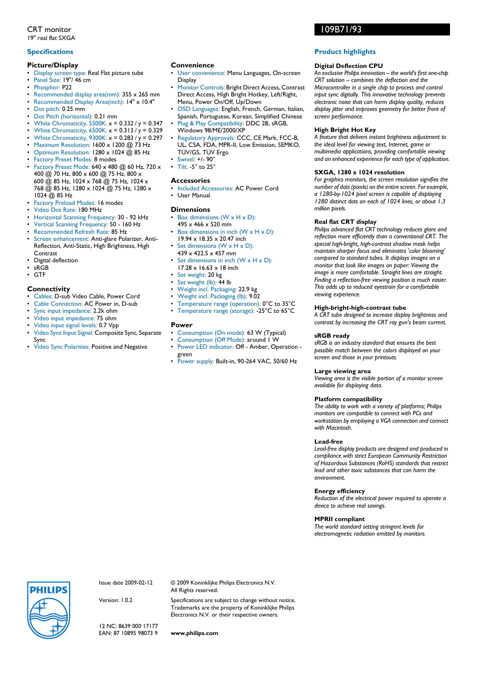Philips 109B71 User Manual | Page 2 / 2