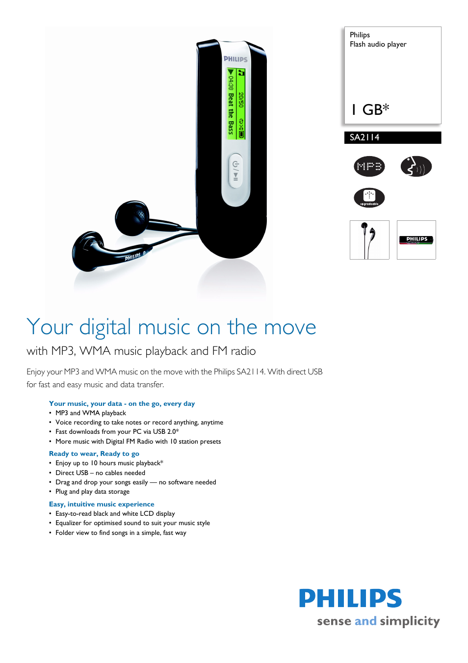 Philips Audio Player SA2114 User Manual | 2 pages