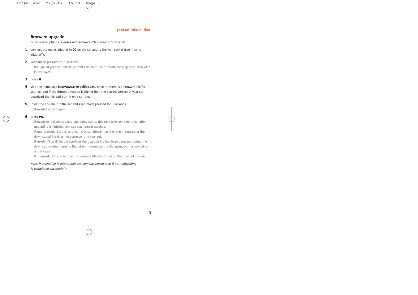 Philips ACT400 User Manual | Page 9 / 25