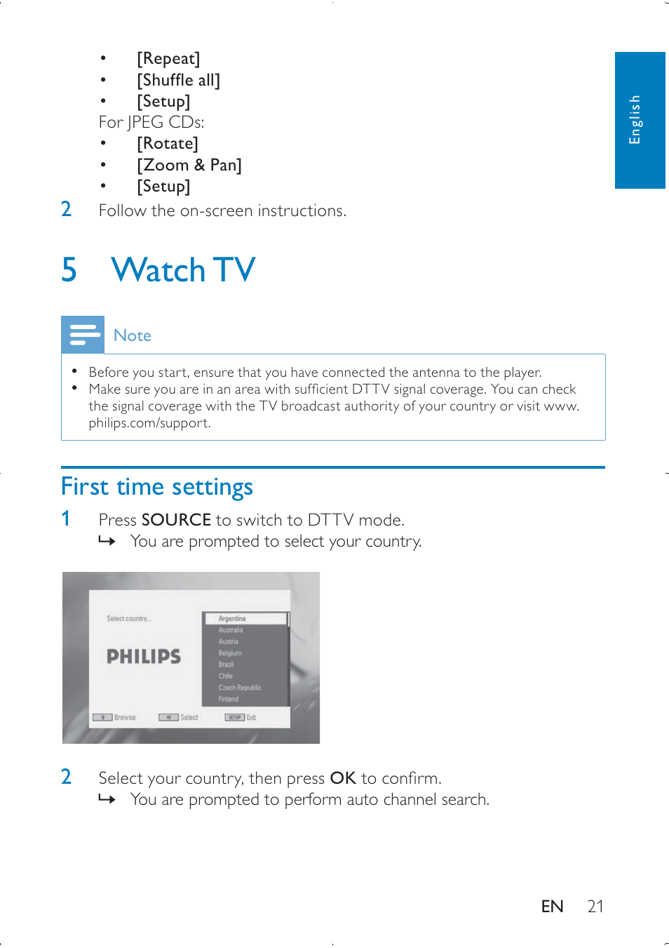 5 watch tv | Philips PD7005 User Manual | Page 21 / 28