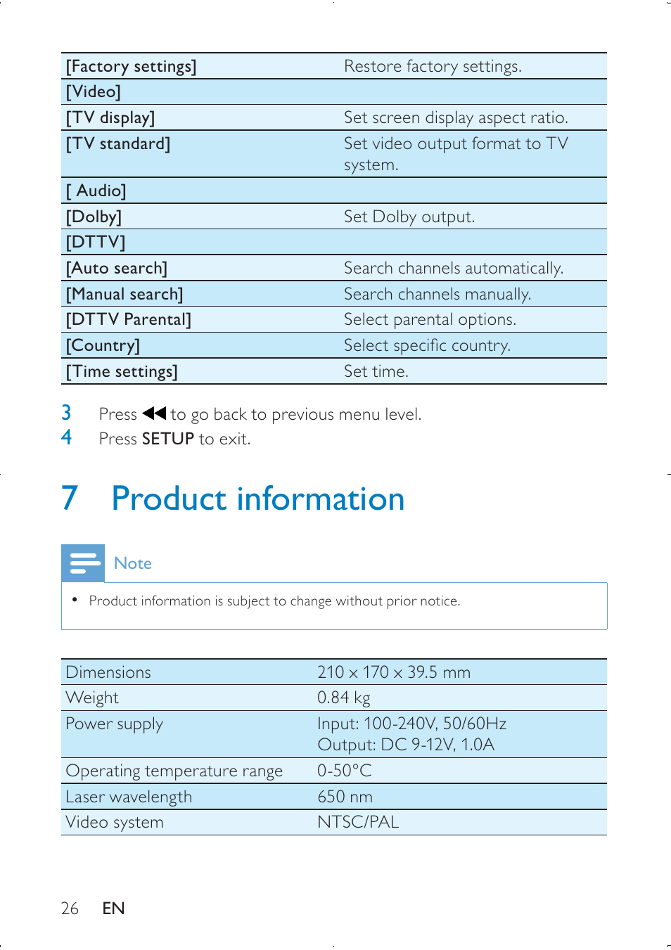 7 product information | Philips PD7005 User Manual | Page 26 / 28