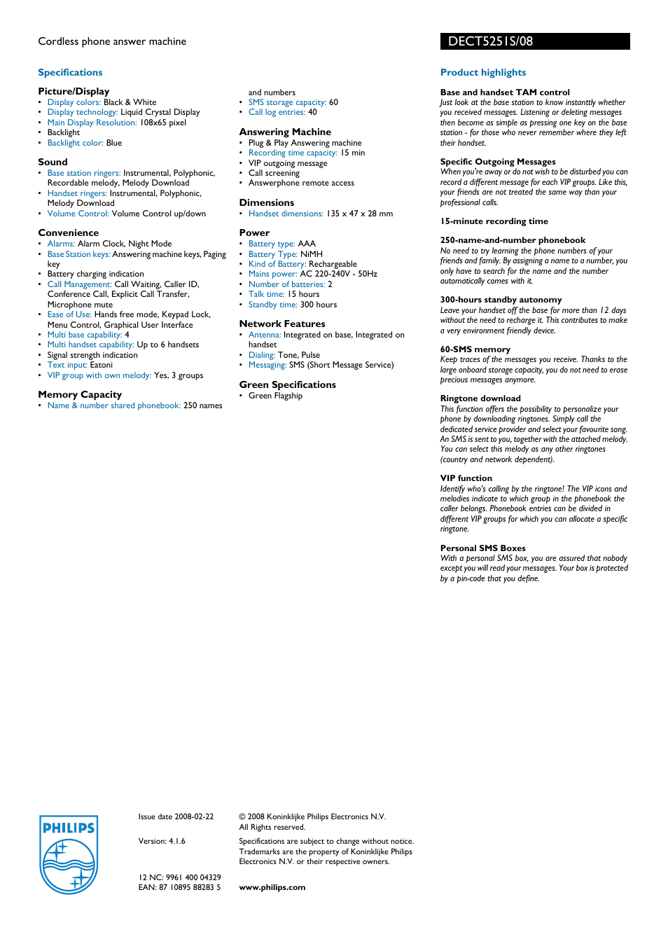 Philips DECT5251S User Manual | Page 2 / 2