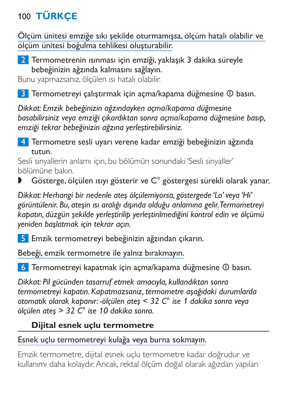 Dijital esnek uçlu termometre | Philips AVENT SCH540 User Manual | Page 100 / 114