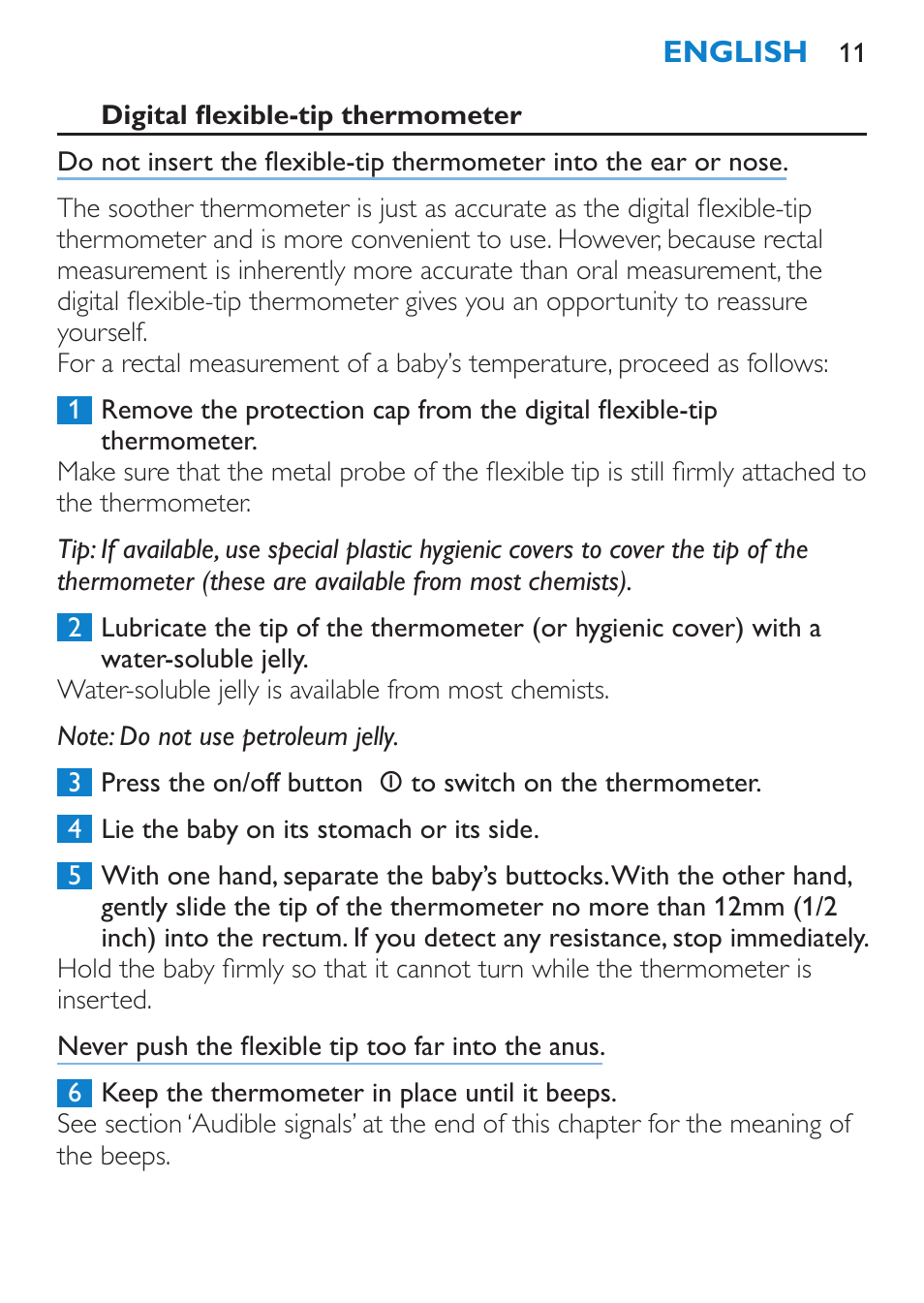 Digital flexible-tip thermometer | Philips AVENT SCH540 User Manual | Page 11 / 114