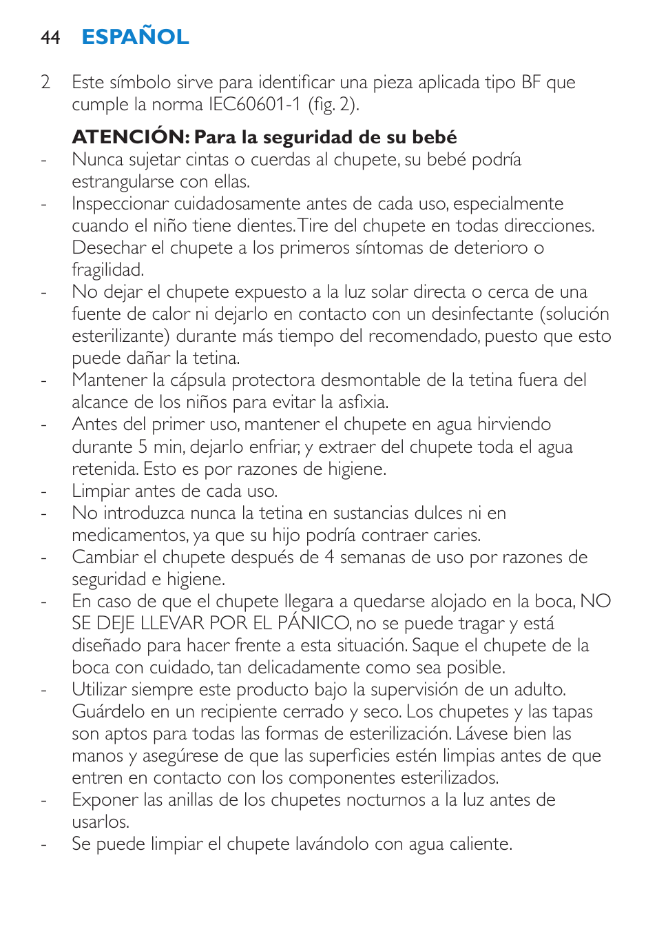 Atención: para la seguridad de su bebé | Philips AVENT SCH540 User Manual | Page 44 / 114