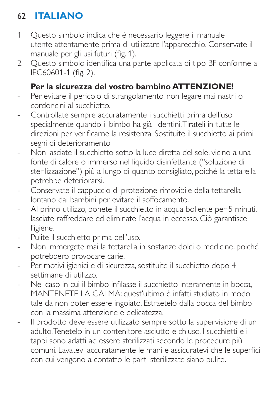 Per la sicurezza del vostro bambino attenzione | Philips AVENT SCH540 User Manual | Page 62 / 114