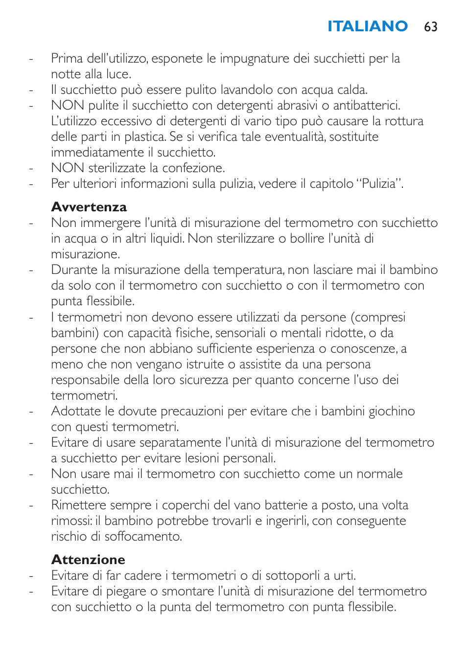 Avvertenza, Attenzione | Philips AVENT SCH540 User Manual | Page 63 / 114