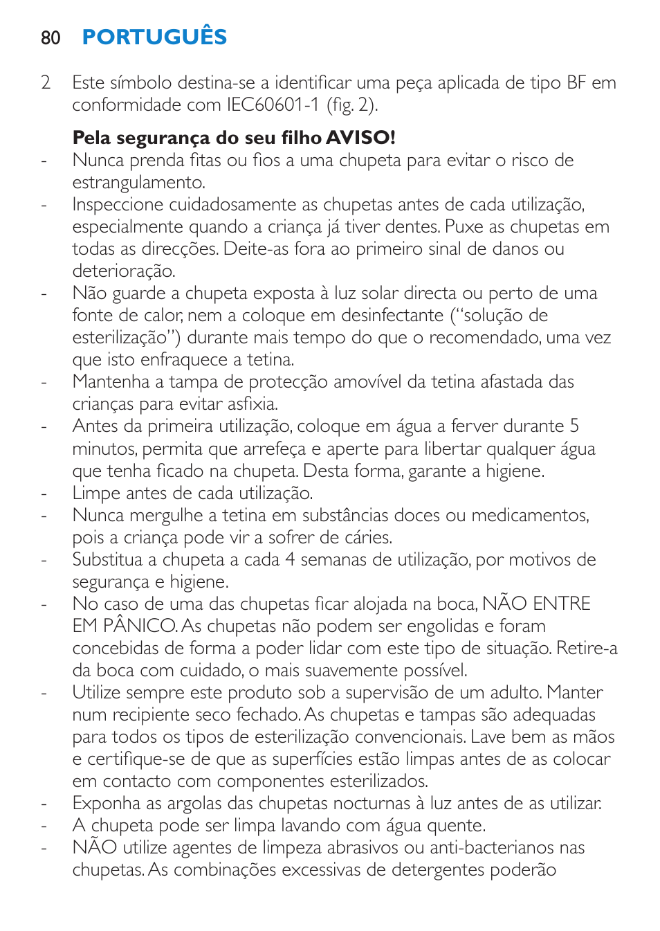 Pela segurança do seu filho aviso | Philips AVENT SCH540 User Manual | Page 80 / 114