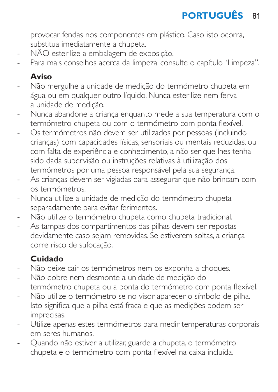 Aviso, Cuidado | Philips AVENT SCH540 User Manual | Page 81 / 114