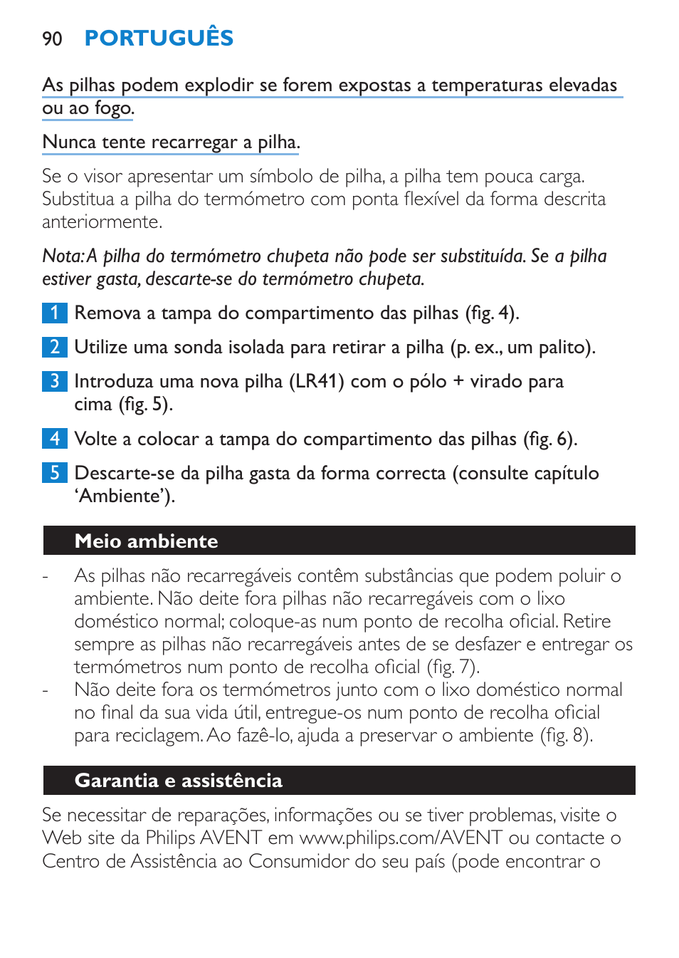 Meio ambiente, Garantia e assistência | Philips AVENT SCH540 User Manual | Page 90 / 114