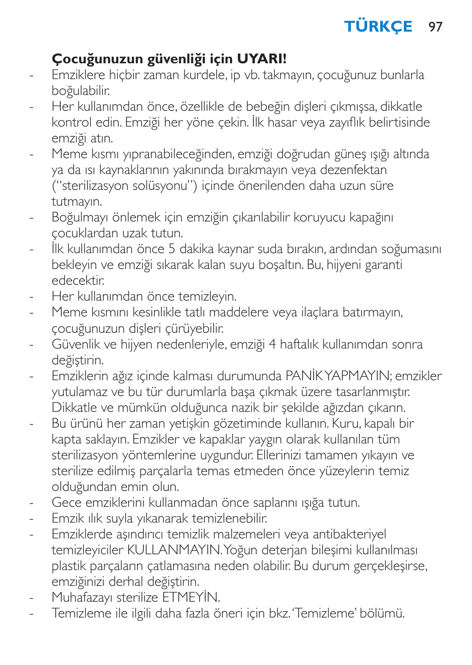 Çocuğunuzun güvenliği için uyari | Philips AVENT SCH540 User Manual | Page 97 / 114