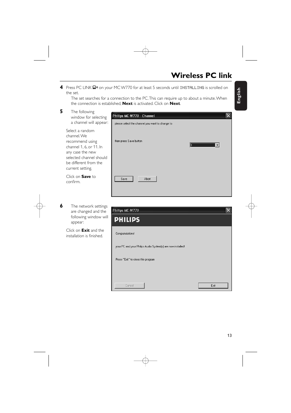 Wireless pc link | Philips WIRELESS PC LINK MICRO MCW770 User Manual | Page 13 / 61