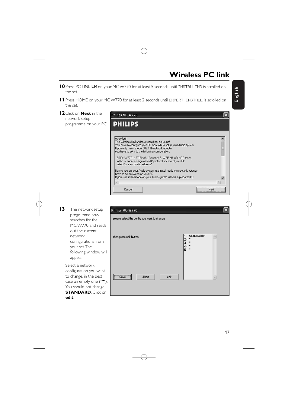 Wireless pc link | Philips WIRELESS PC LINK MICRO MCW770 User Manual | Page 17 / 61