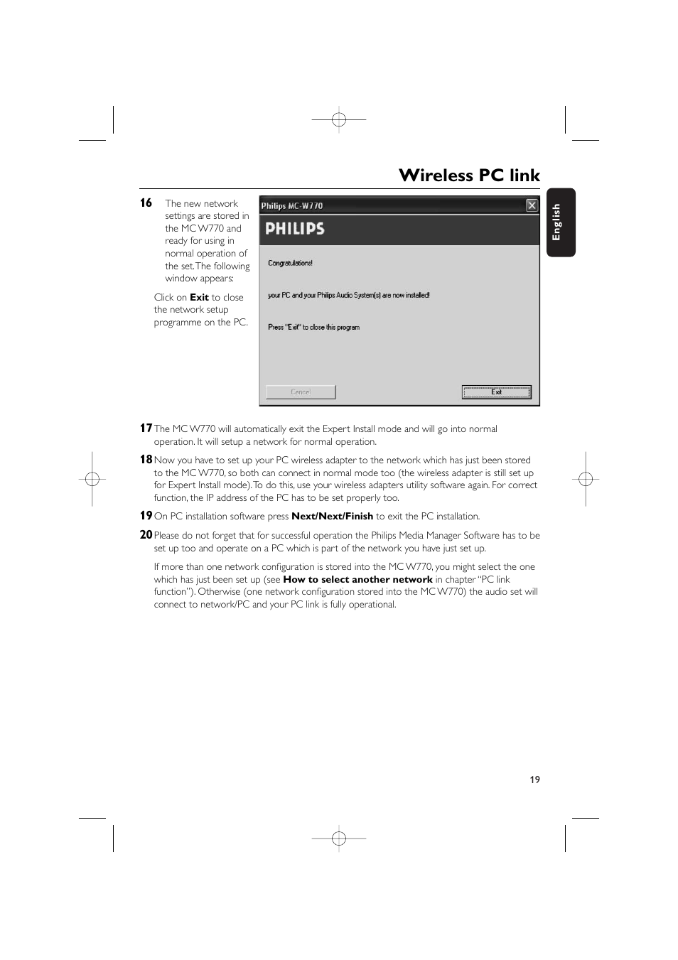 Wireless pc link | Philips WIRELESS PC LINK MICRO MCW770 User Manual | Page 19 / 61