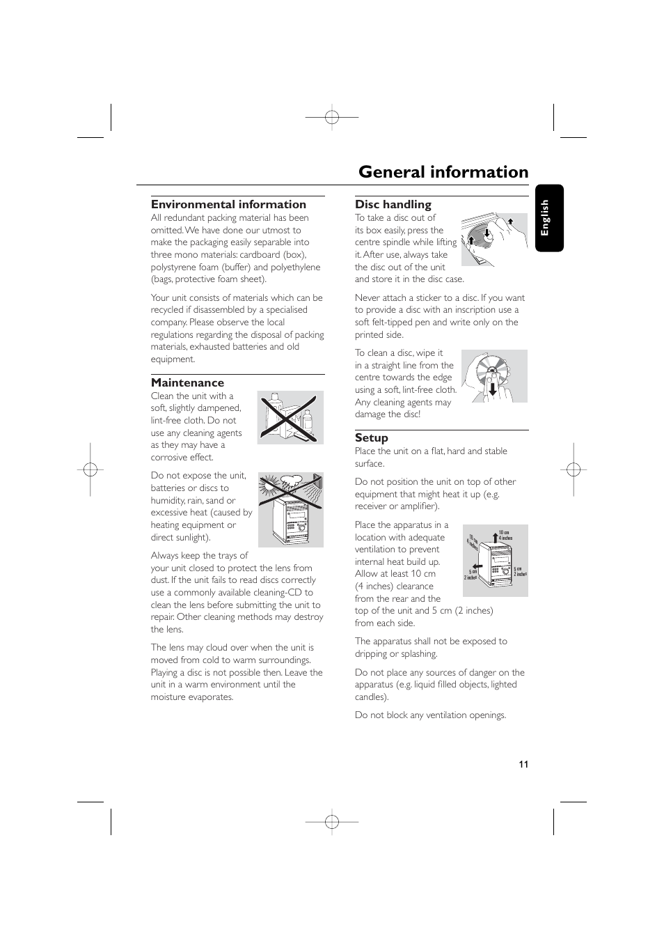 General information, Environmental information, Maintenance | Disc handling, Setup | Philips WIRELESS PC LINK MICRO MCW770 User Manual | Page 30 / 61