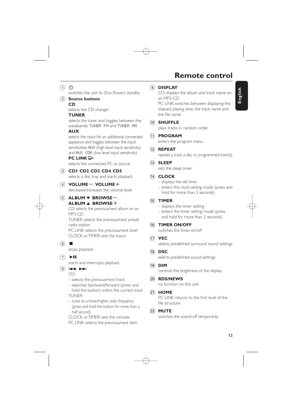 Remote control | Philips WIRELESS PC LINK MICRO MCW770 User Manual | Page 32 / 61