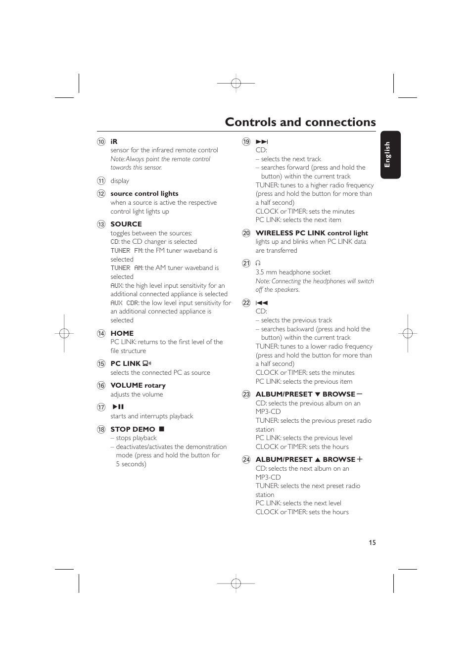 Controls and connections | Philips WIRELESS PC LINK MICRO MCW770 User Manual | Page 34 / 61