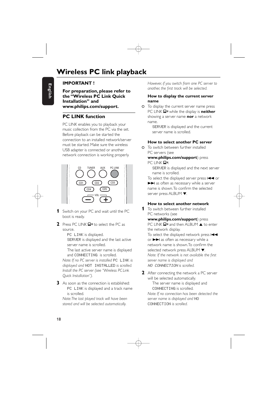 Wireless pc link playback, Pc link function | Philips WIRELESS PC LINK MICRO MCW770 User Manual | Page 37 / 61