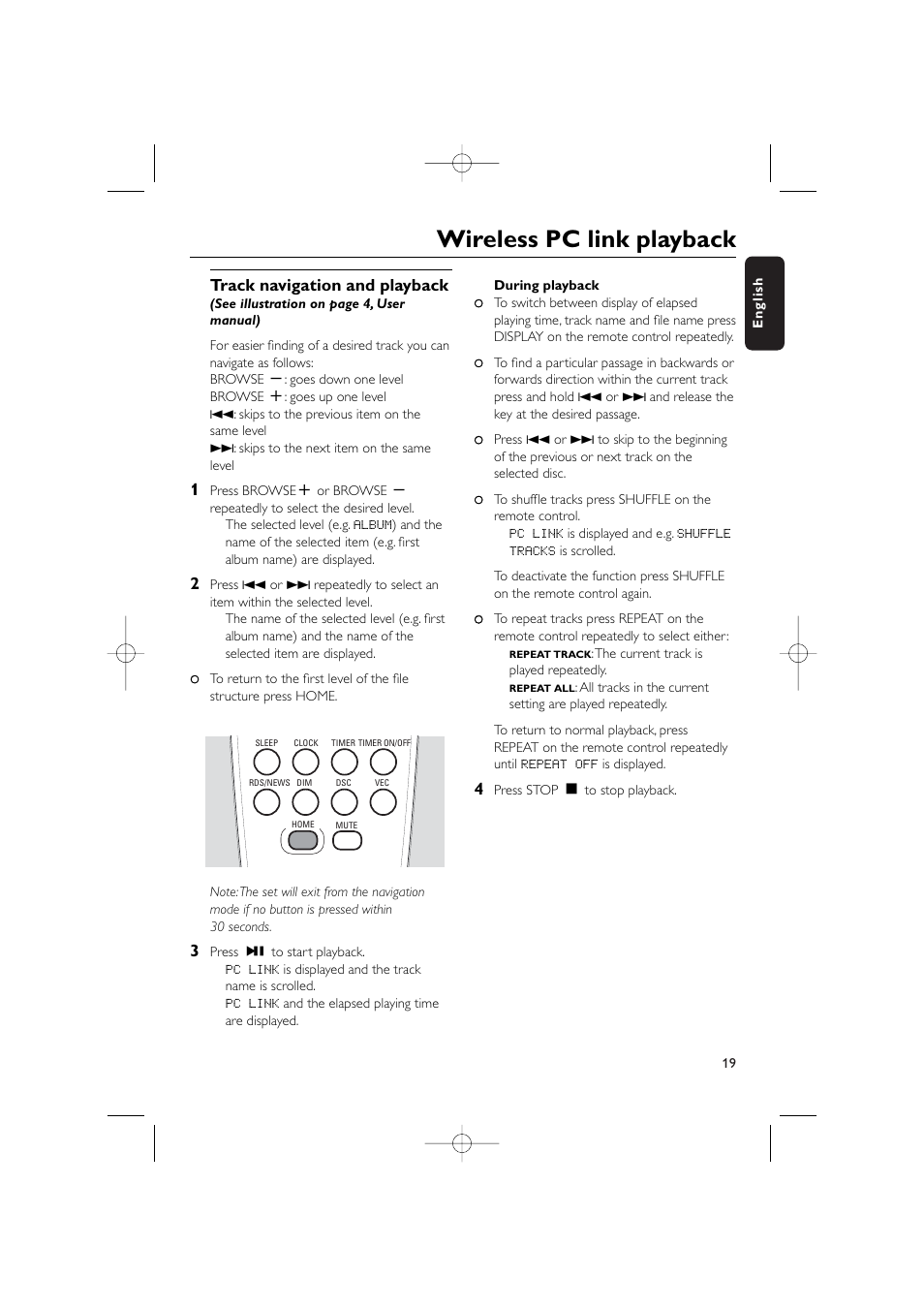 Wireless pc link playback, Track navigation and playback | Philips WIRELESS PC LINK MICRO MCW770 User Manual | Page 38 / 61