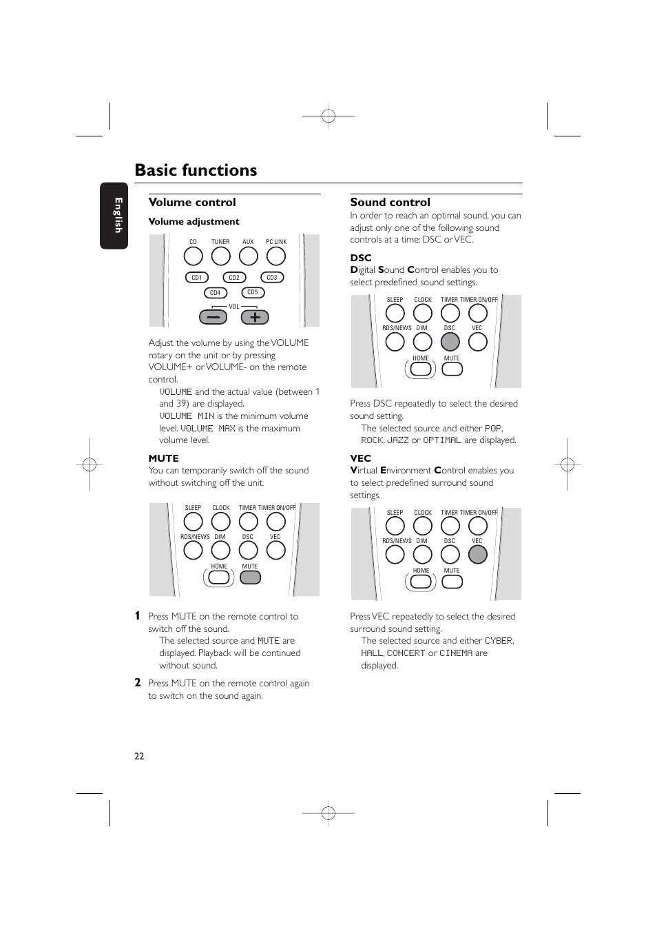 Basic functions, Volume control, Sound control | Philips WIRELESS PC LINK MICRO MCW770 User Manual | Page 41 / 61