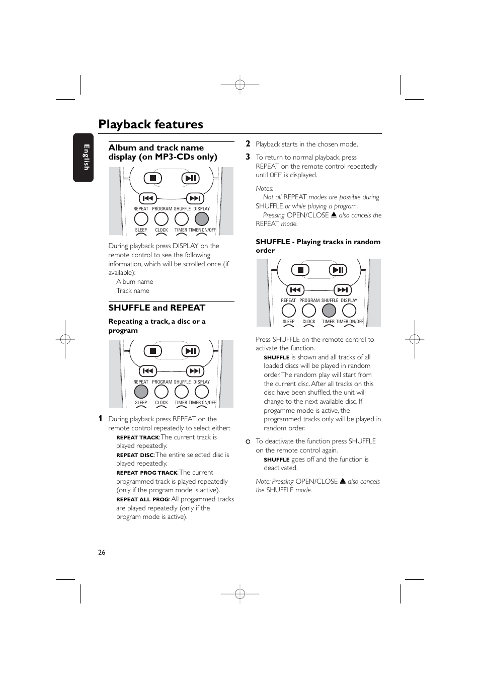 Playback features, Album and track name display (on mp3-cds only), Shuffle and repeat | Philips WIRELESS PC LINK MICRO MCW770 User Manual | Page 45 / 61