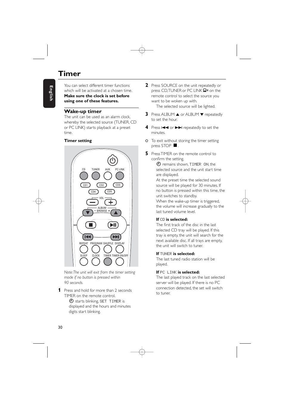 Timer, Wake-up timer | Philips WIRELESS PC LINK MICRO MCW770 User Manual | Page 49 / 61