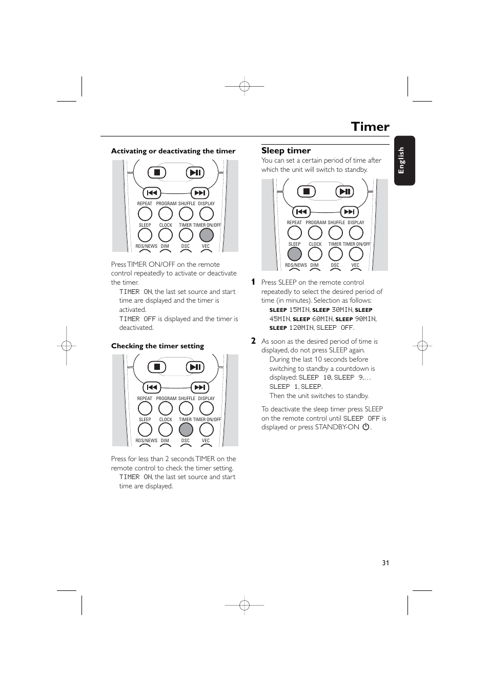 Timer, Sleep timer | Philips WIRELESS PC LINK MICRO MCW770 User Manual | Page 50 / 61