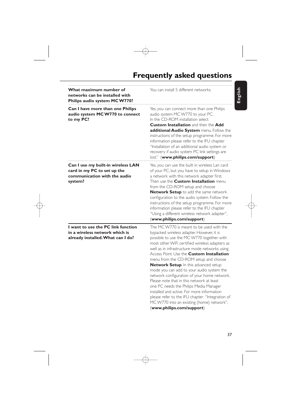 Frequently asked questions | Philips WIRELESS PC LINK MICRO MCW770 User Manual | Page 56 / 61