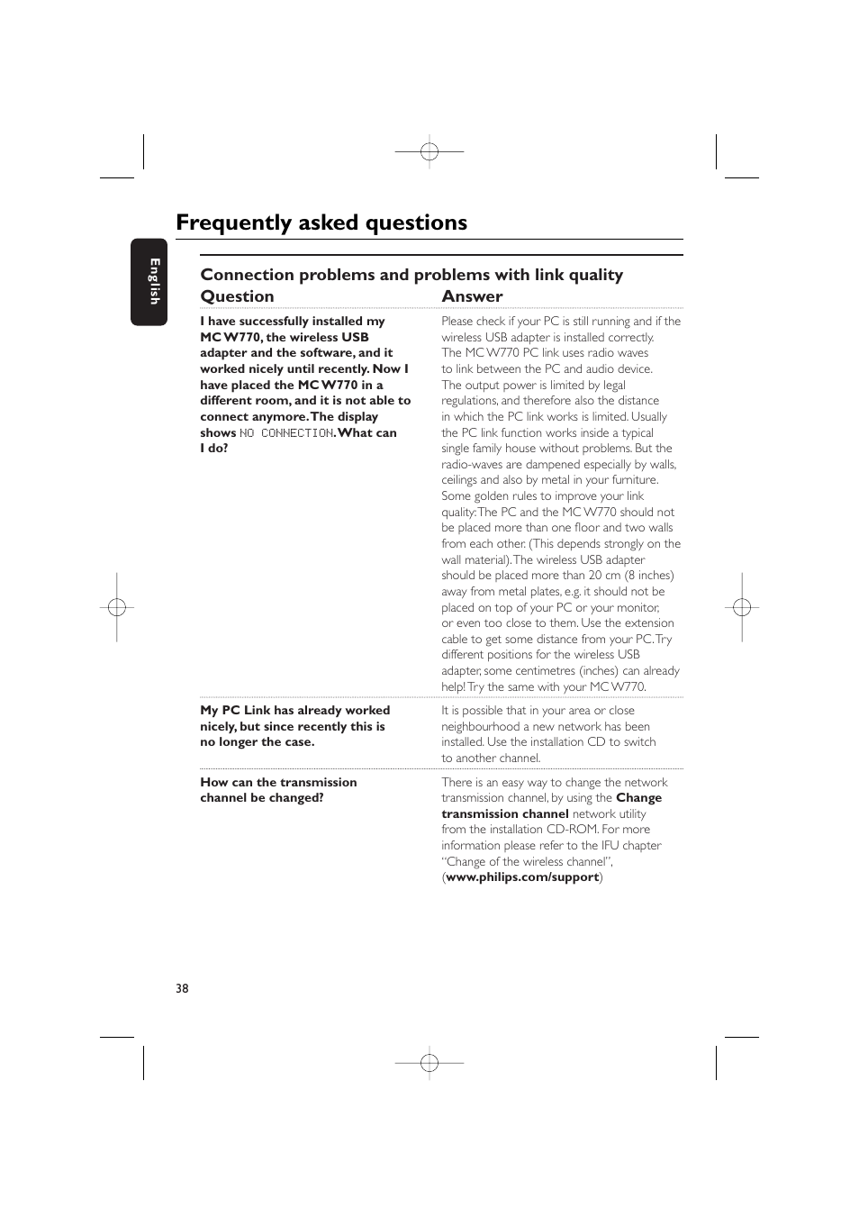 Frequently asked questions | Philips WIRELESS PC LINK MICRO MCW770 User Manual | Page 57 / 61