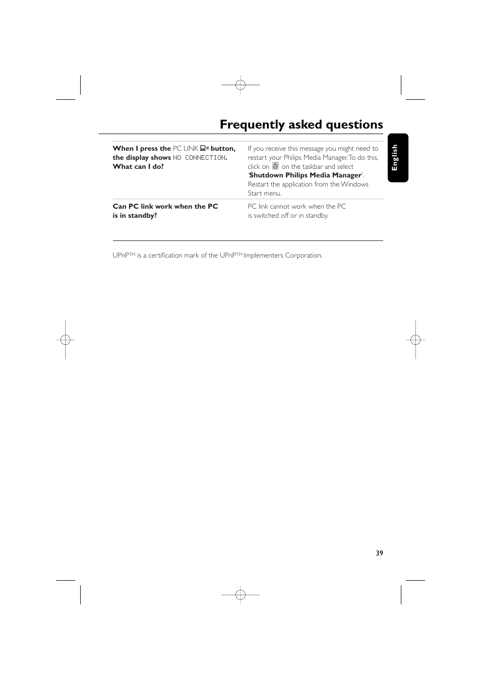 Frequently asked questions | Philips WIRELESS PC LINK MICRO MCW770 User Manual | Page 58 / 61