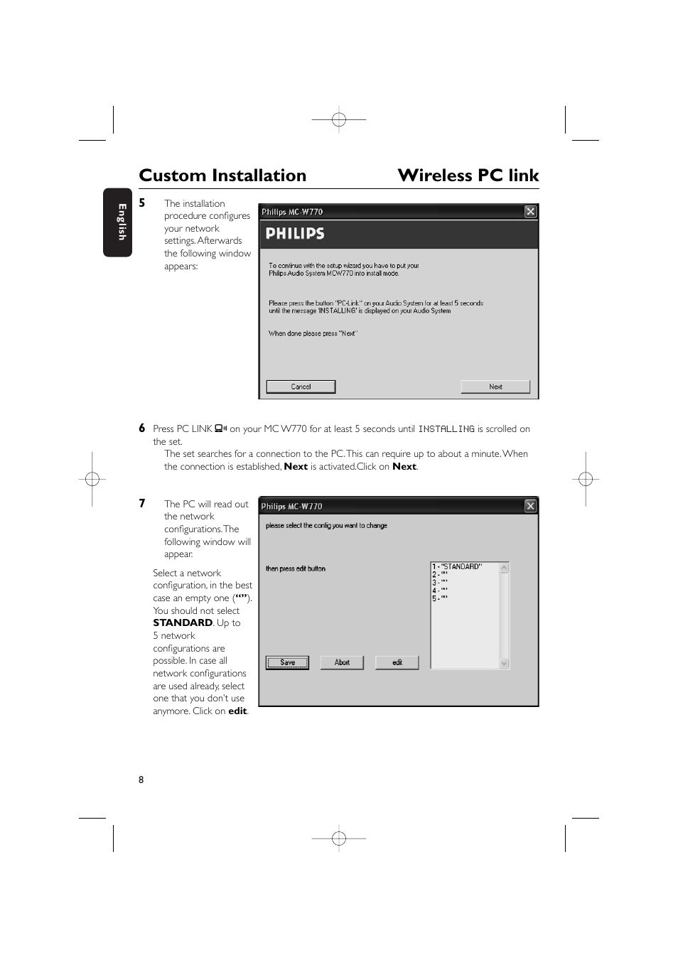 Custom installation wireless pc link | Philips WIRELESS PC LINK MICRO MCW770 User Manual | Page 8 / 61