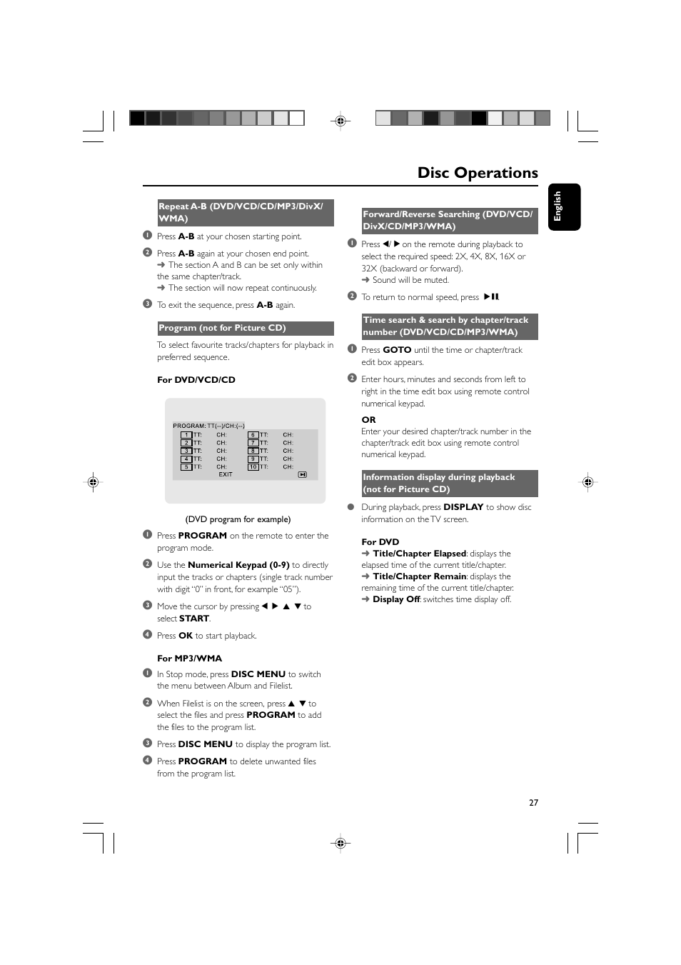 Disc operations | Philips DVD Micro Theater MCD988 User Manual | Page 27 / 46