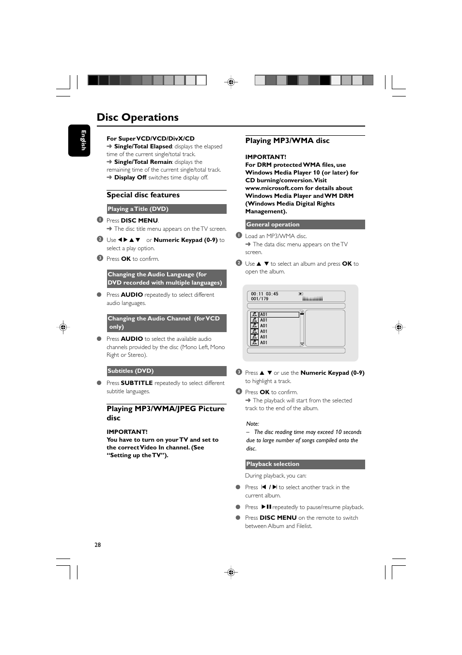 Disc operations | Philips DVD Micro Theater MCD988 User Manual | Page 28 / 46