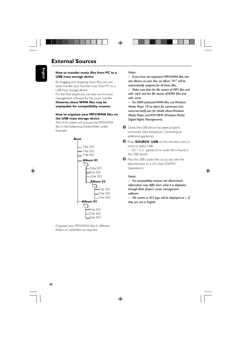 External sources | Philips DVD Micro Theater MCD988 User Manual | Page 40 / 46