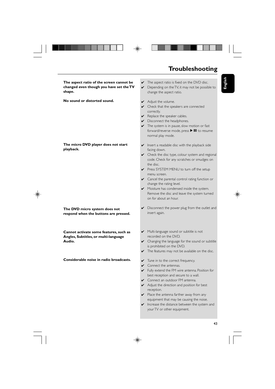 Troubleshooting | Philips DVD Micro Theater MCD988 User Manual | Page 43 / 46