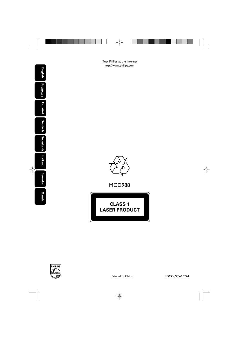 Mcd988, Class 1 laser product | Philips DVD Micro Theater MCD988 User Manual | Page 46 / 46