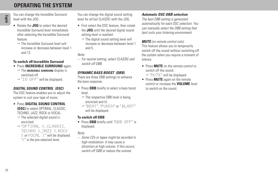 Operating the system | Philips FW798W User Manual | Page 20 / 33