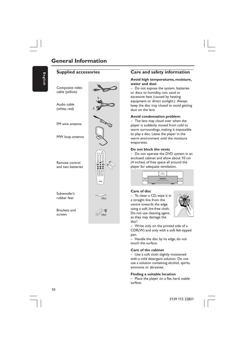 General information, Supplied accessories, Care and safety information | Philips LX3600 User Manual | Page 10 / 46