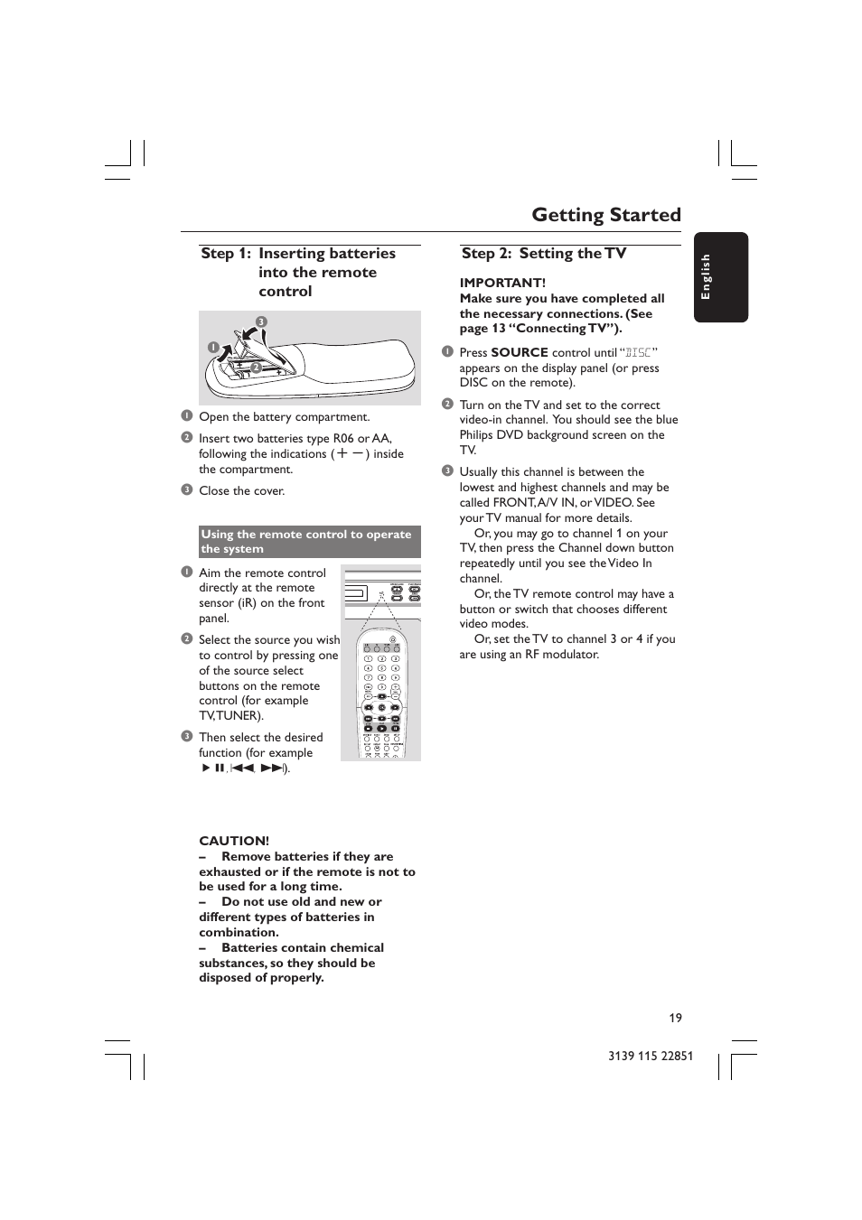 Getting started, Step 2: setting the tv | Philips LX3600 User Manual | Page 19 / 46