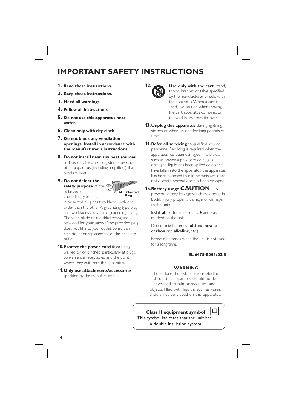 Important safety instructions, Caution | Philips LX3600 User Manual | Page 4 / 46
