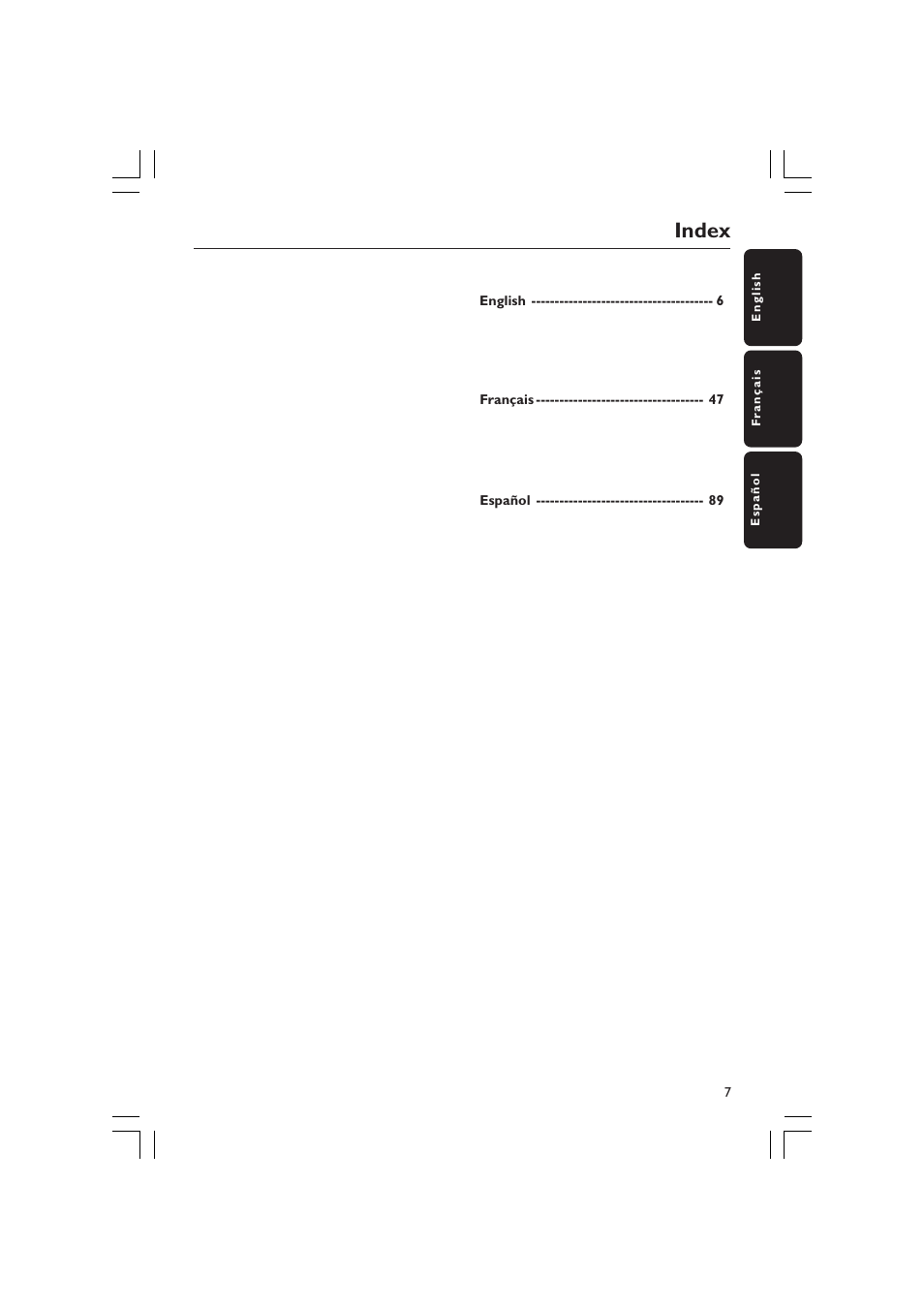 Index | Philips LX3600 User Manual | Page 7 / 46